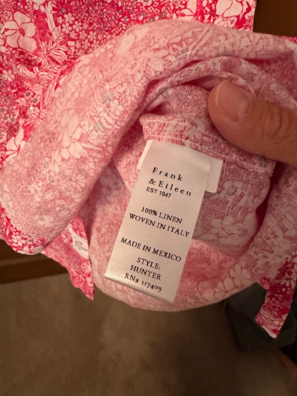 Frank & Eileen Hunter 100% Linen Shirtdress Pink Floral Size S NWOT - Picture 6 of 6